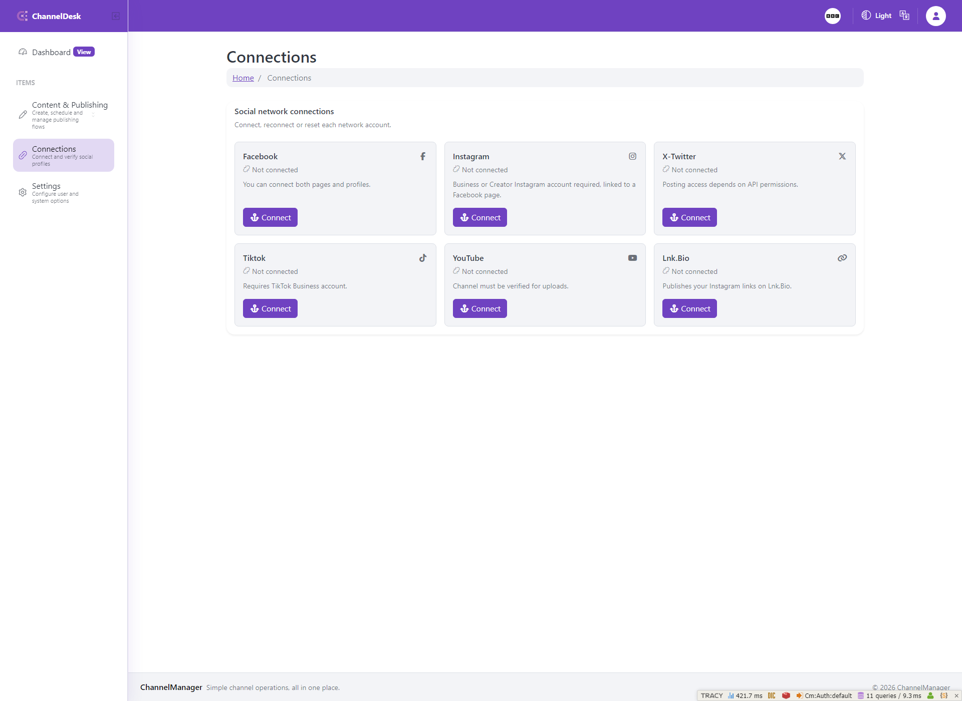 Connections screen