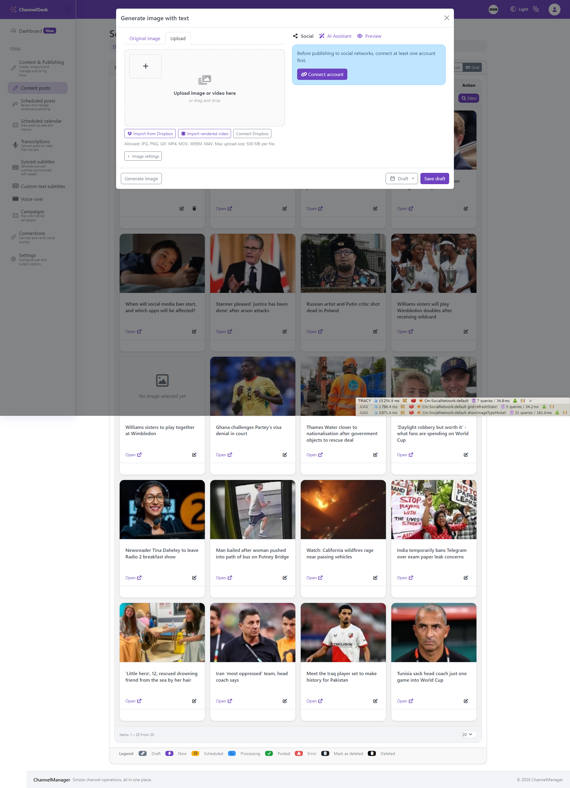 Content posts: Image type modal screen