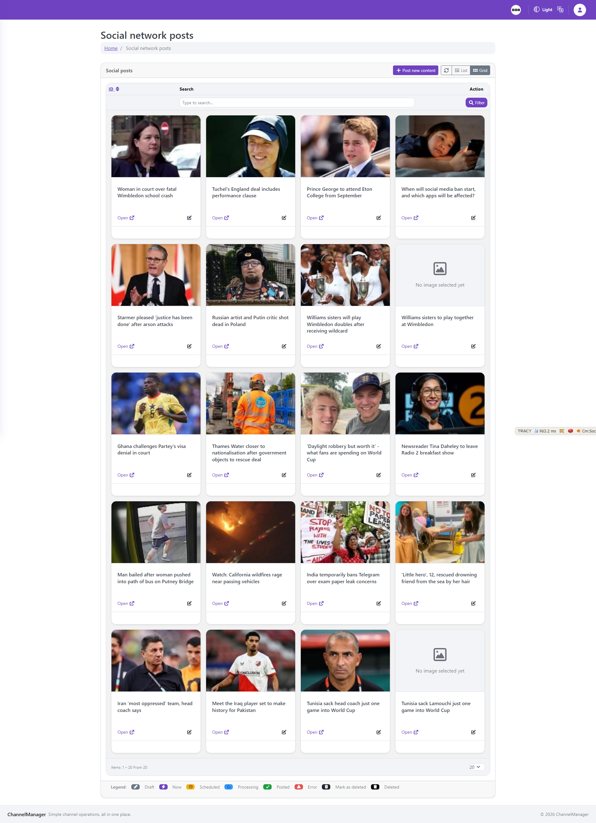 Content posts screen