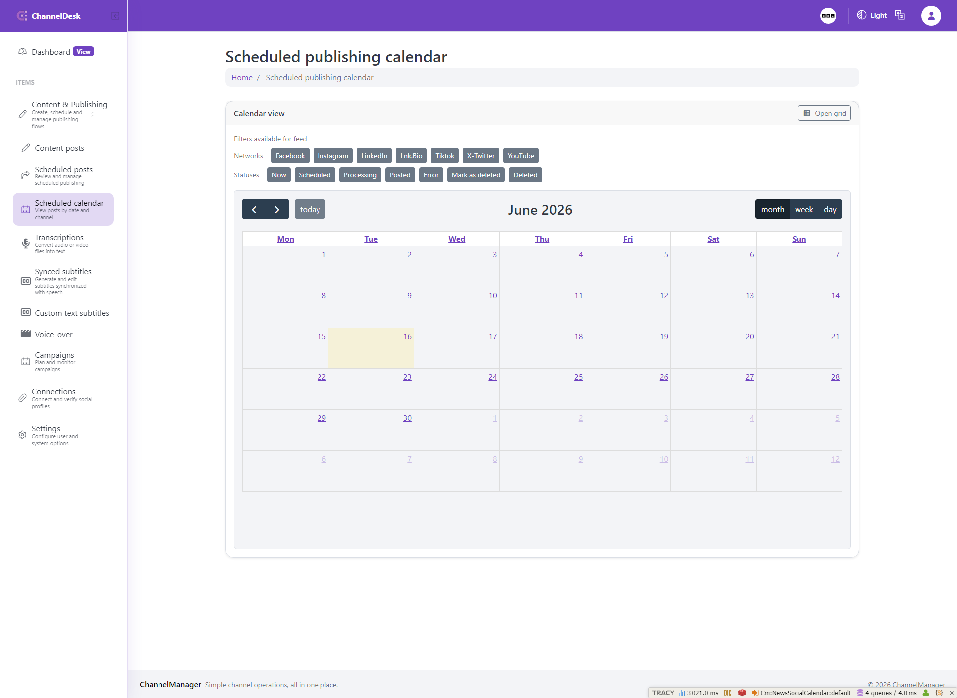 Scheduled calendar screen