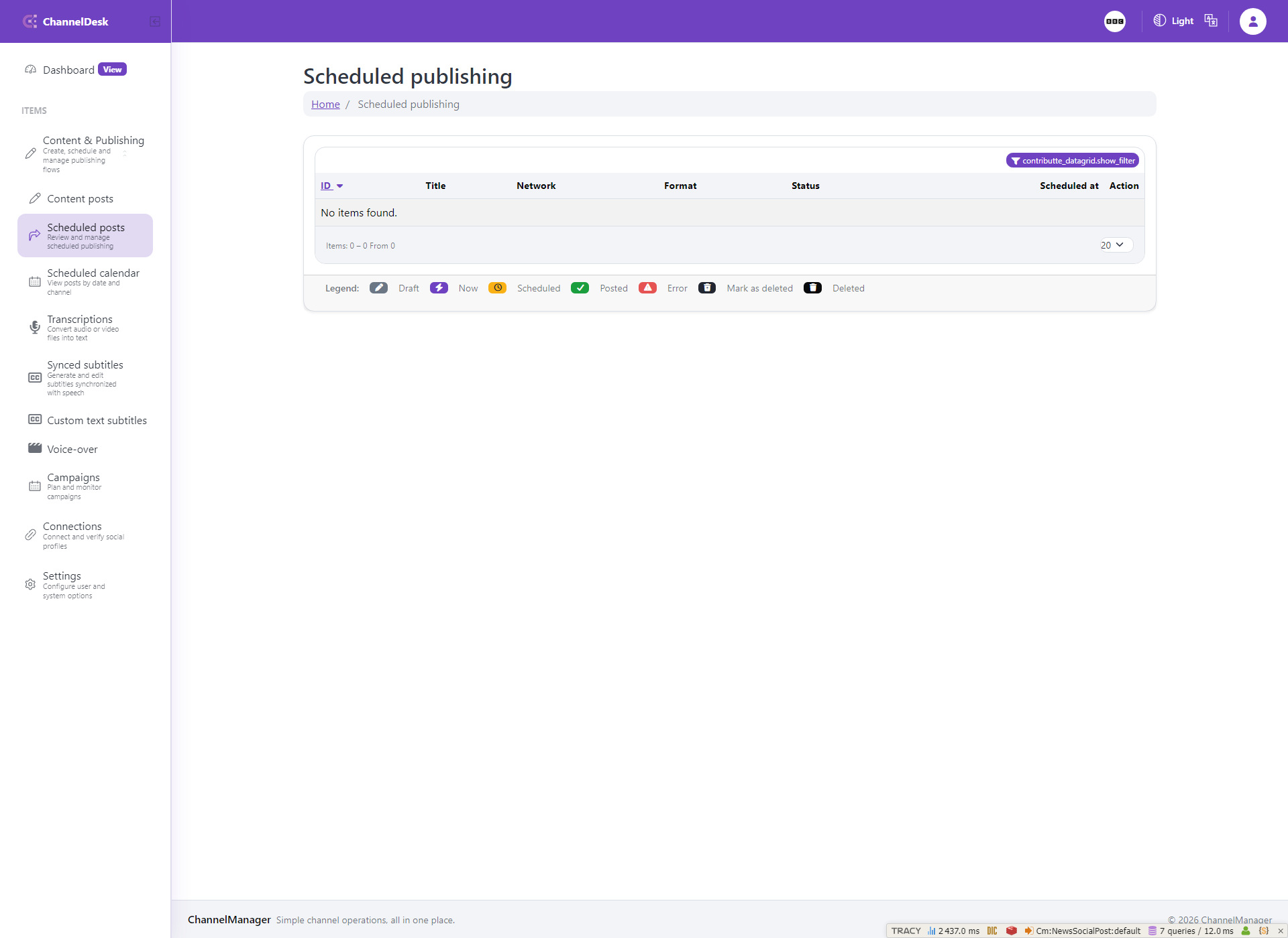 Scheduled posts screen