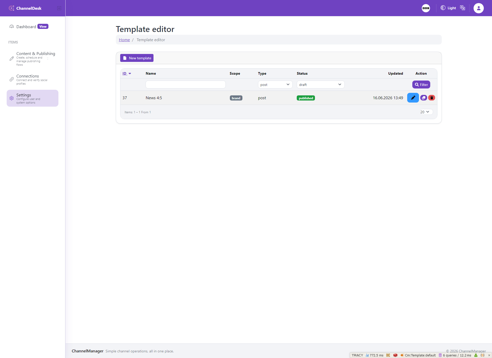 Image Templates screen