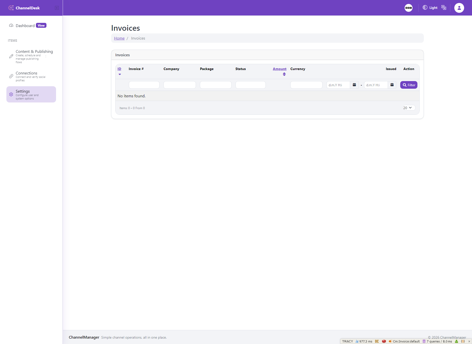 Settings: Invoice screen